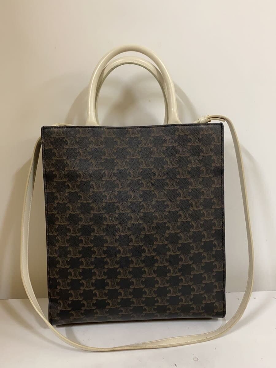 CELINE Tote Bag Leather Brown Vertical Cabas 2-Way Triomphe Canvas 3