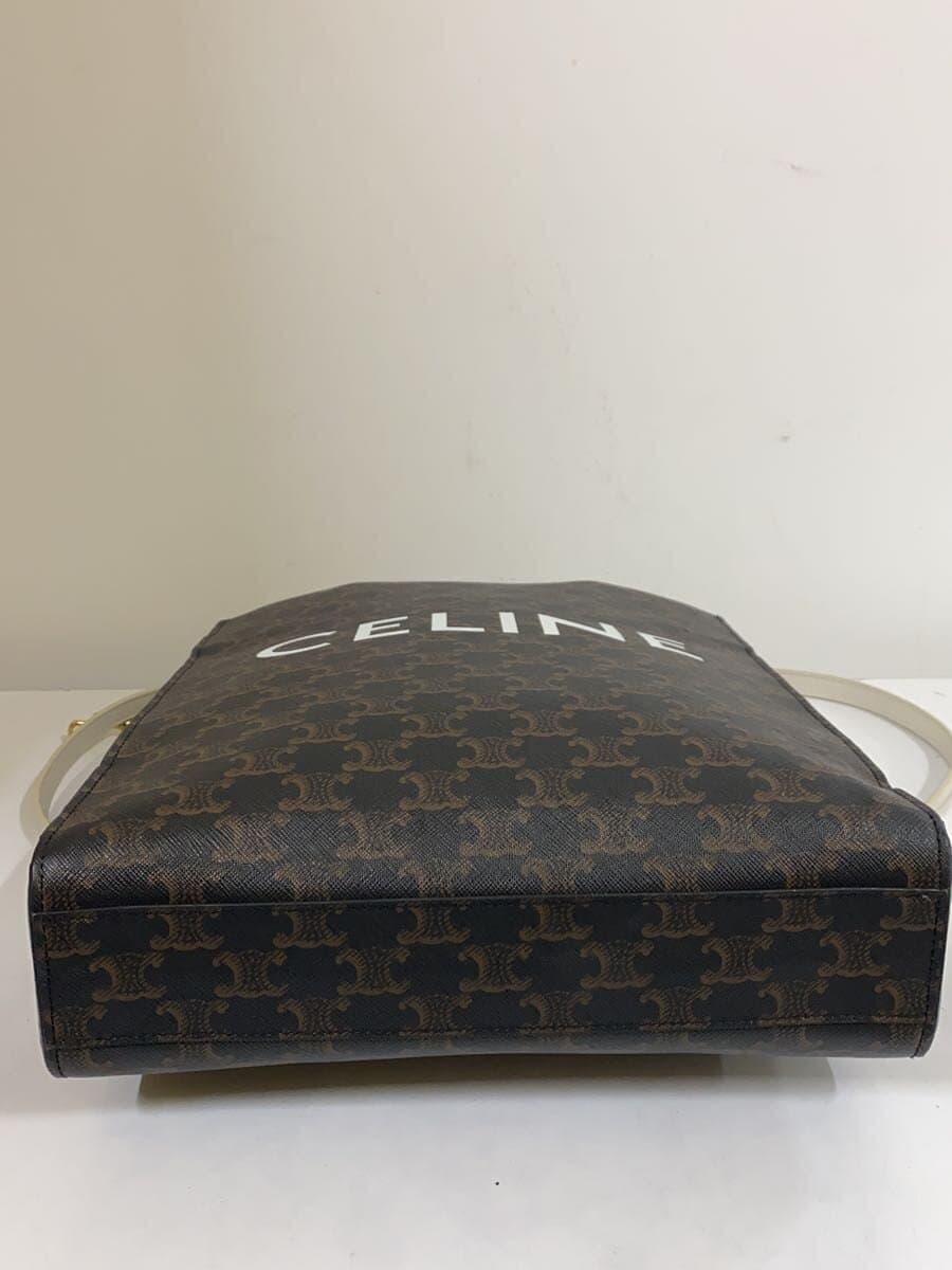 CELINE Tote Bag Leather Brown Vertical Cabas 2-Way Triomphe Canvas 4