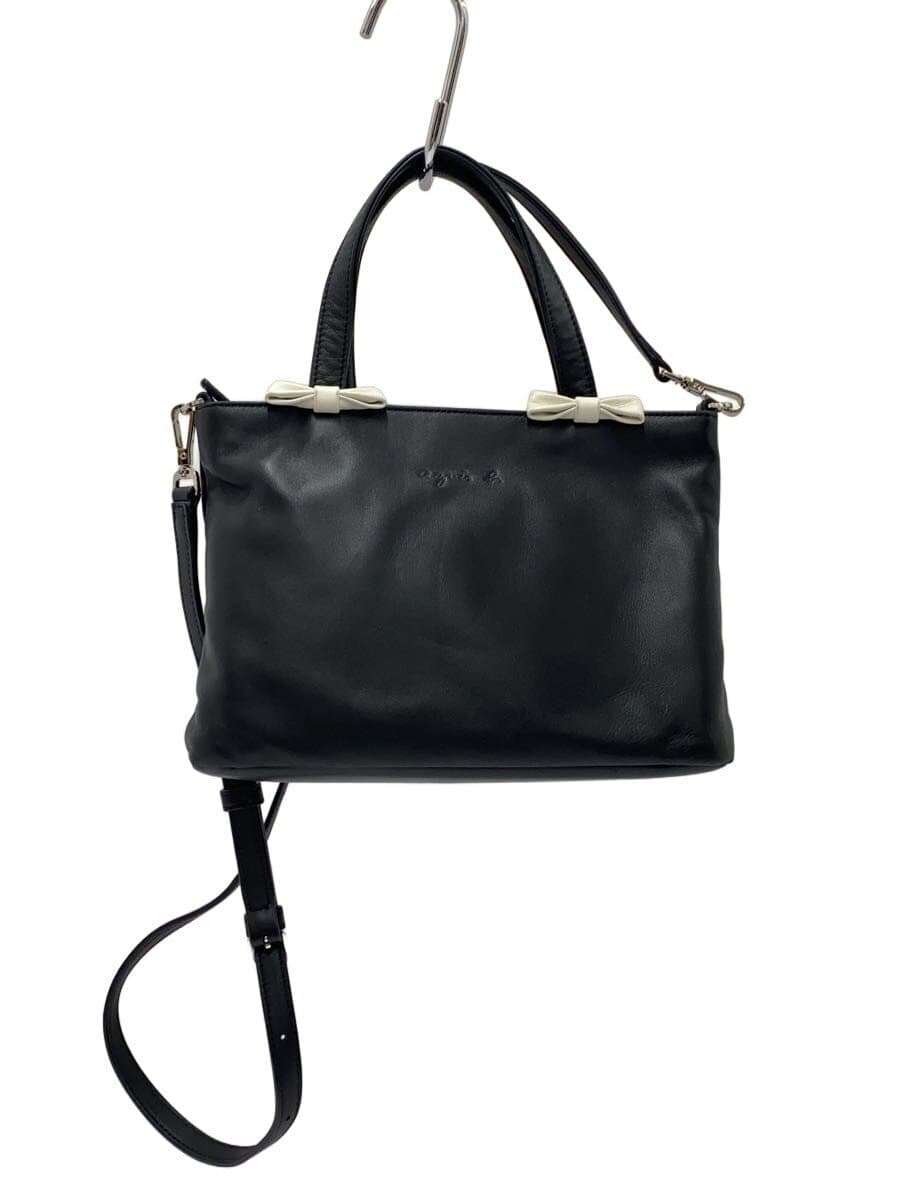 agnes b. Handbag Leather BLK Solid SAS20-01