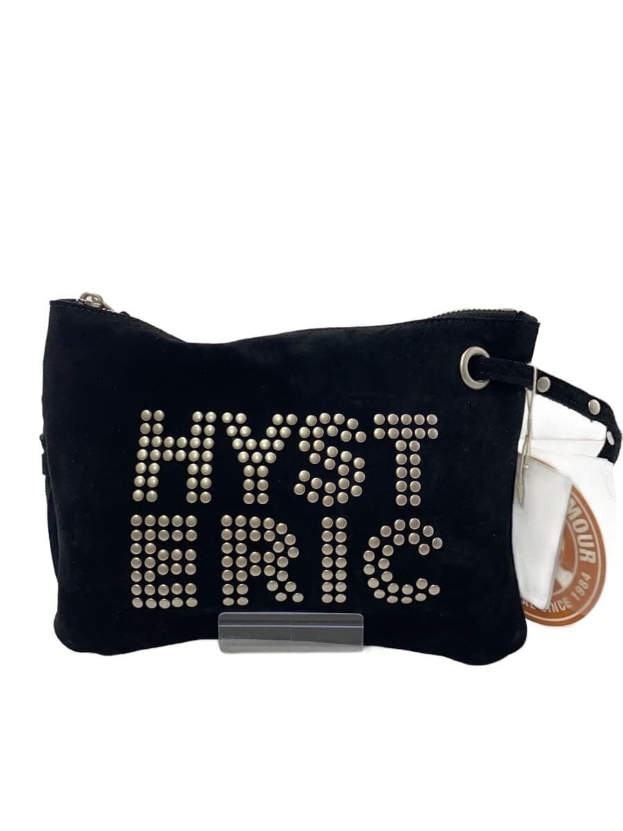 HYSTERIC GLAMOUR Logo Stud Sacoche Shoulder Bag Suede Black Solid Color