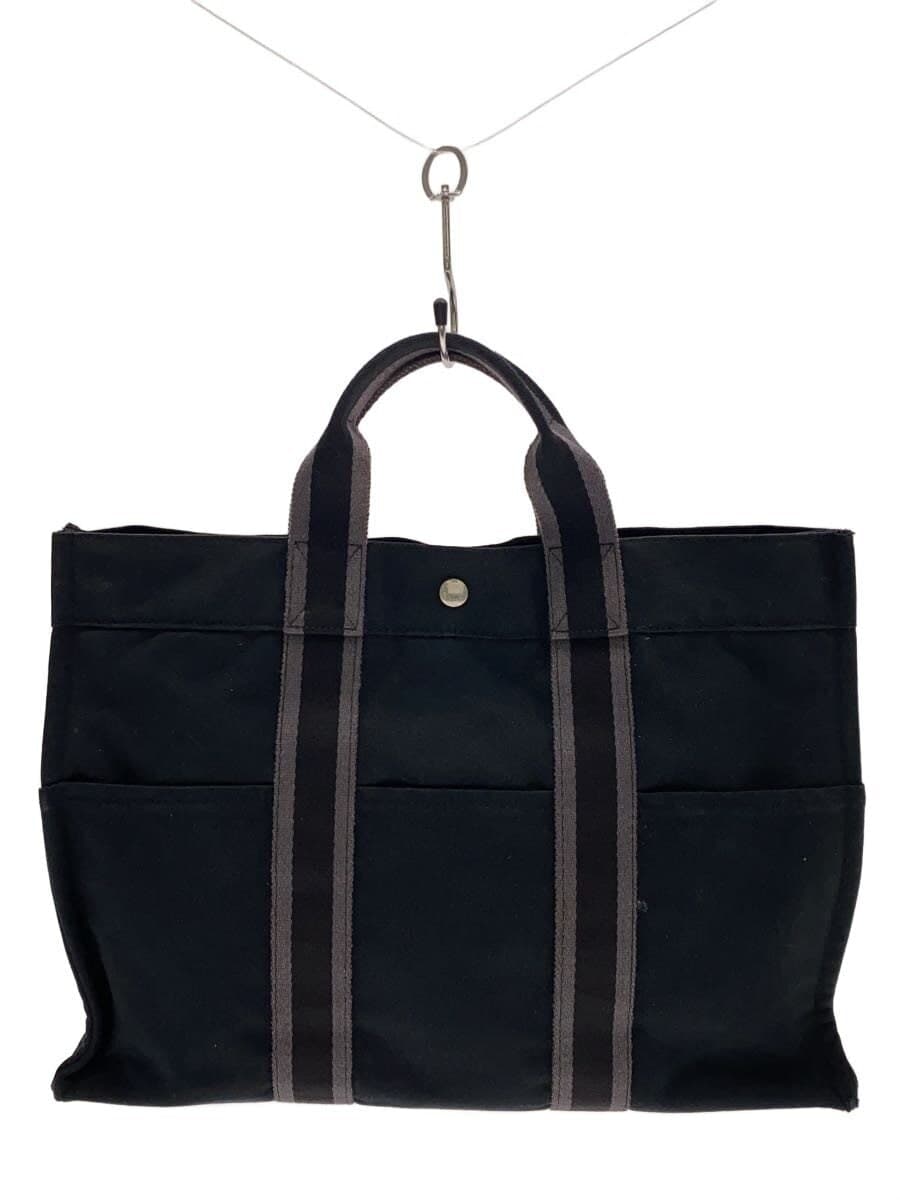 HERMES Tote Bag Canvas BLK Solid