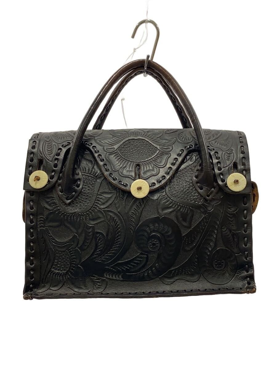 Carving Tribes Tote Bag Leather BLK All Over Pattern