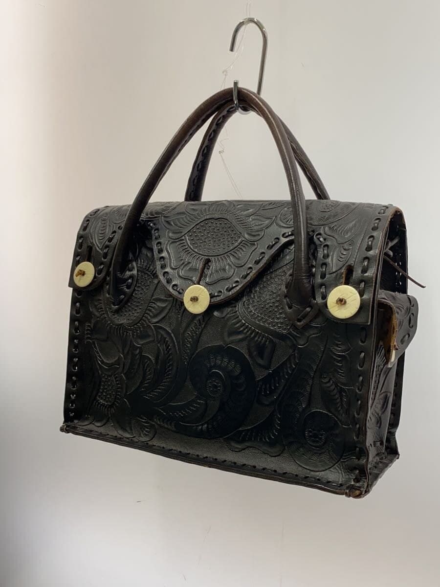 Carving Tribes Tote Bag Leather BLK All Over Pattern 2