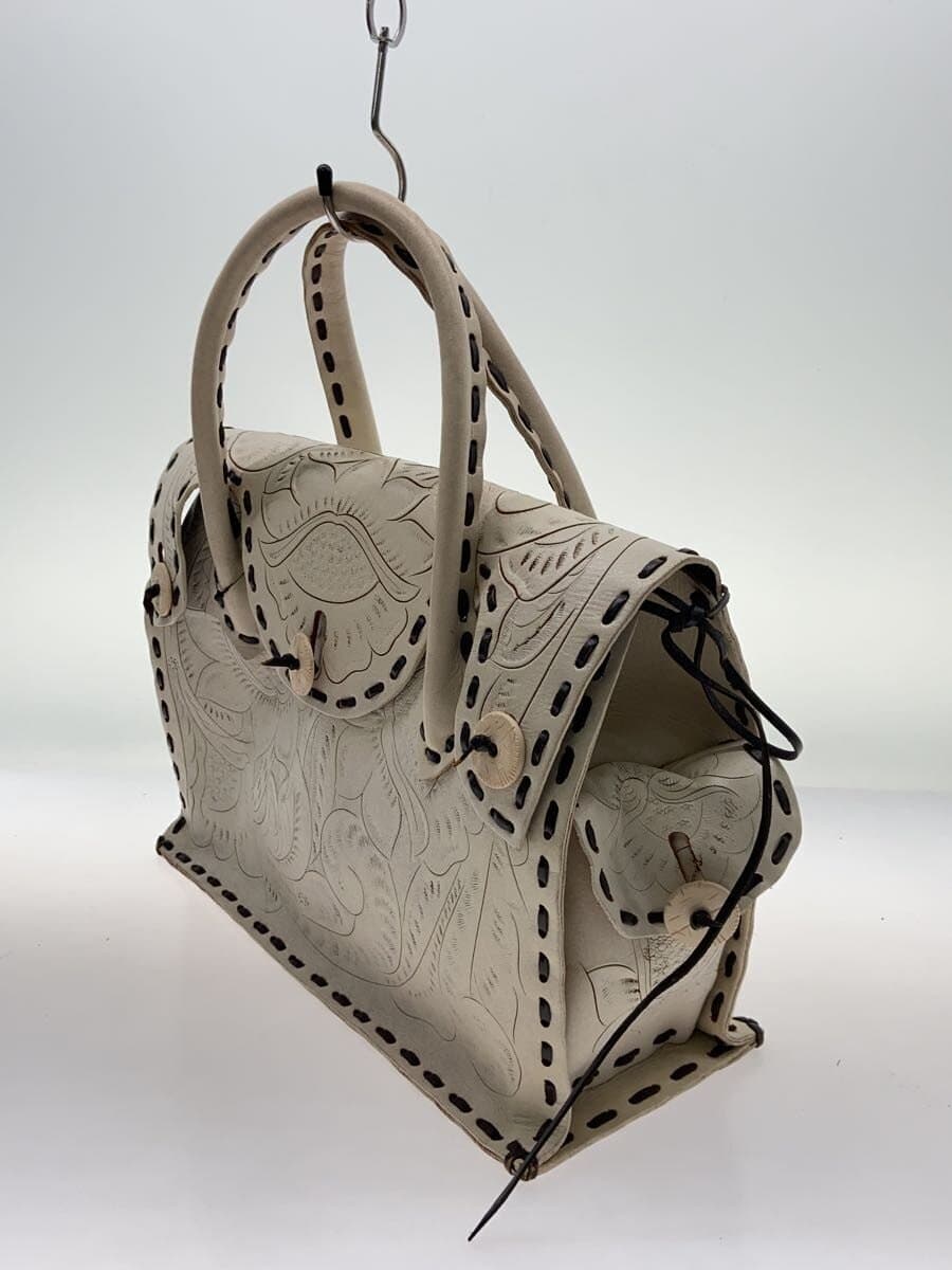 Carving Tribes Handbag Leather WHT 2