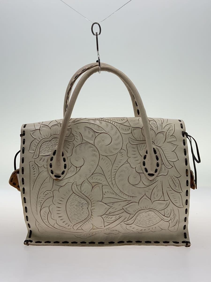 Carving Tribes Handbag Leather WHT 3