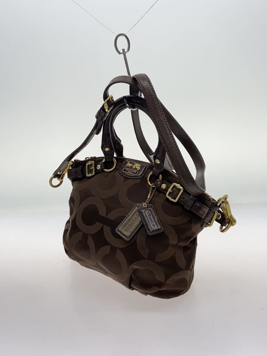 COACH Handbag Madison Op Art Dark Brown Leather Canvas BRW Allover Pattern 18651 2