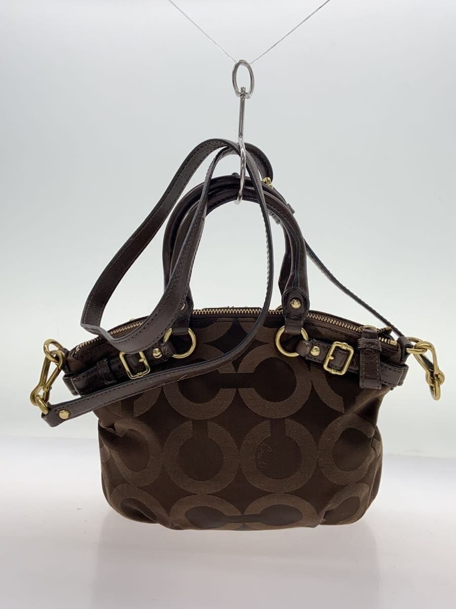 COACH Handbag Madison Op Art Dark Brown Leather Canvas BRW Allover Pattern 18651 3