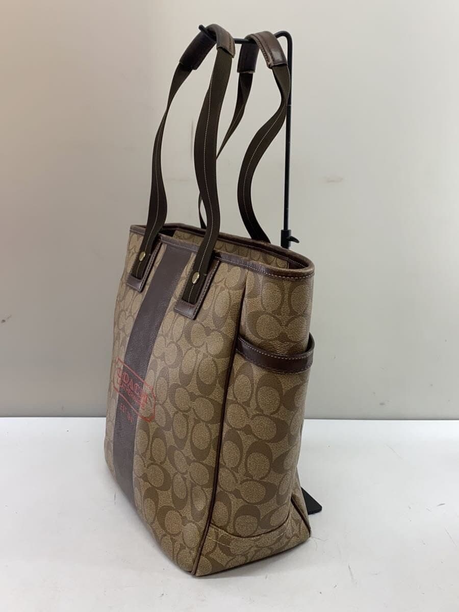 COACH Handbag PVC BRW All-over Print F70074 Heritage Stripe Slight scuffing on 2