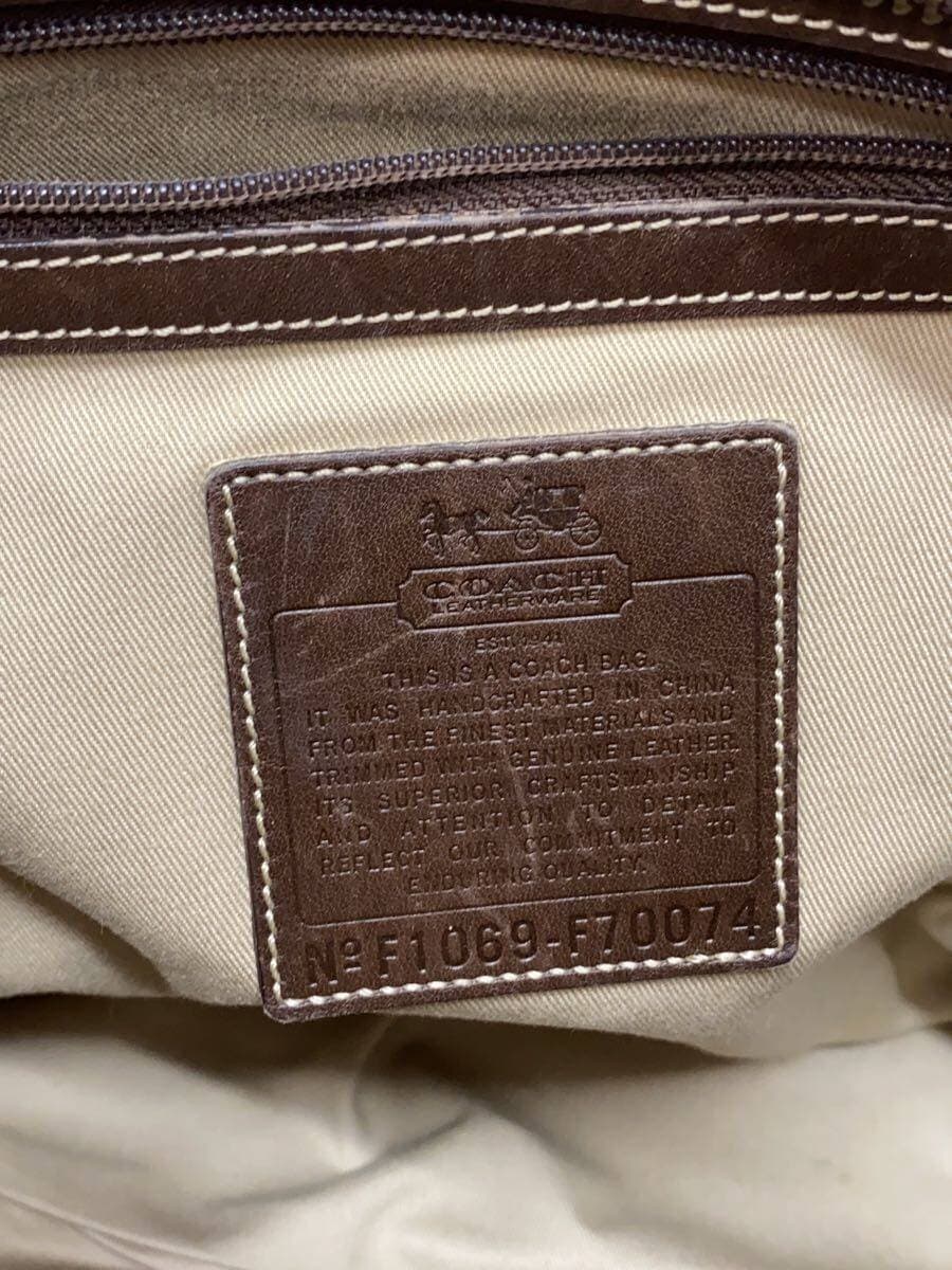 COACH Handbag PVC BRW All-over Print F70074 Heritage Stripe Slight scuffing on 5