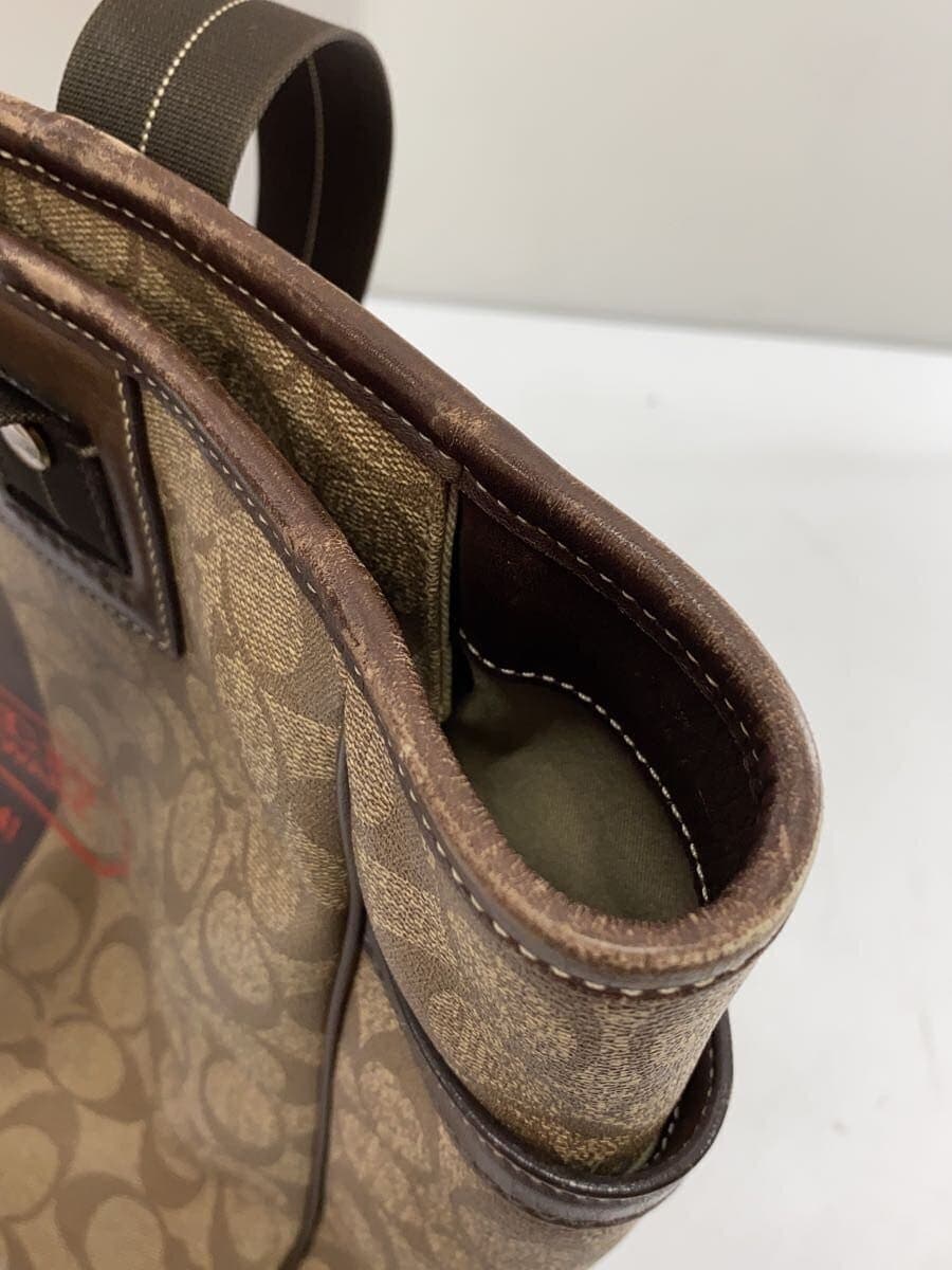 COACH Handbag PVC BRW All-over Print F70074 Heritage Stripe Slight scuffing on 8