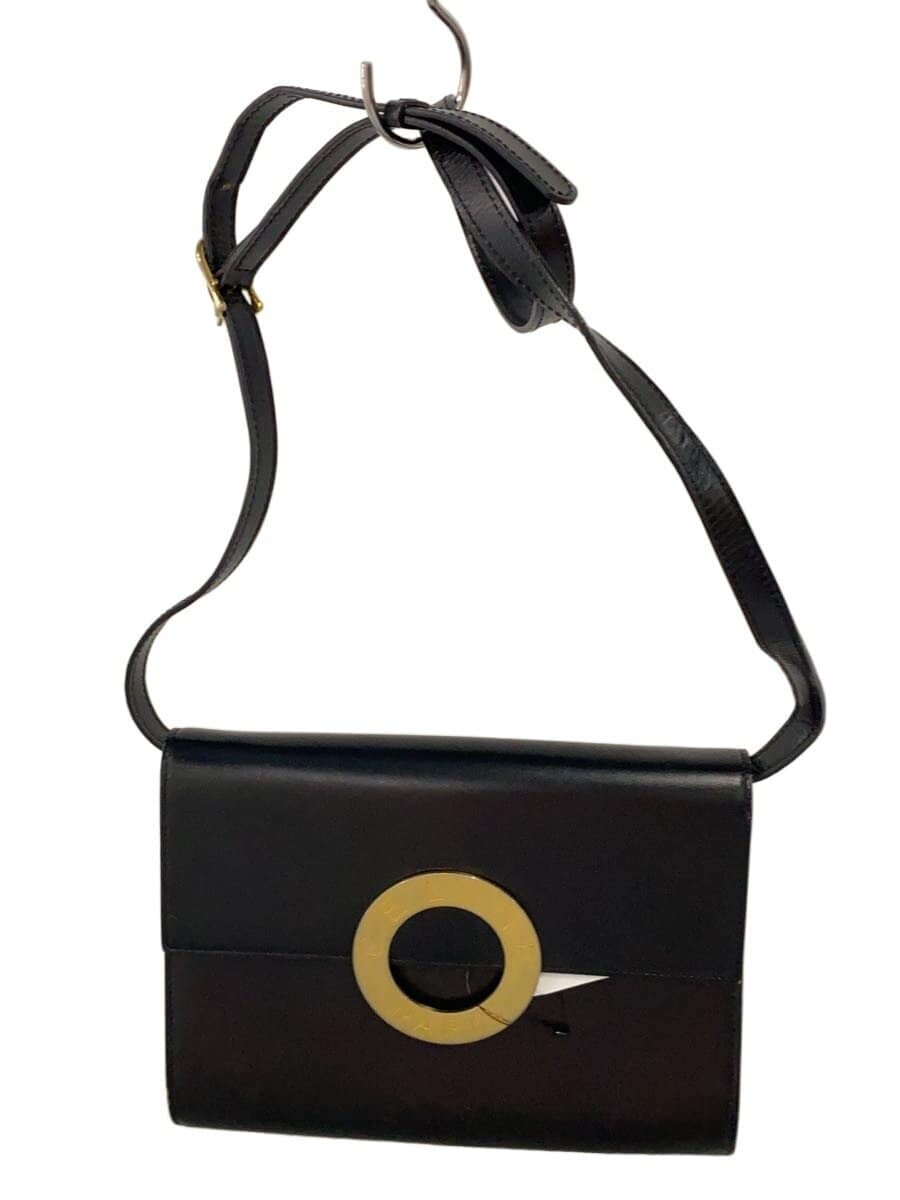 CELINE Circle Logo Shoulder Shoulder Bag Leather BLK