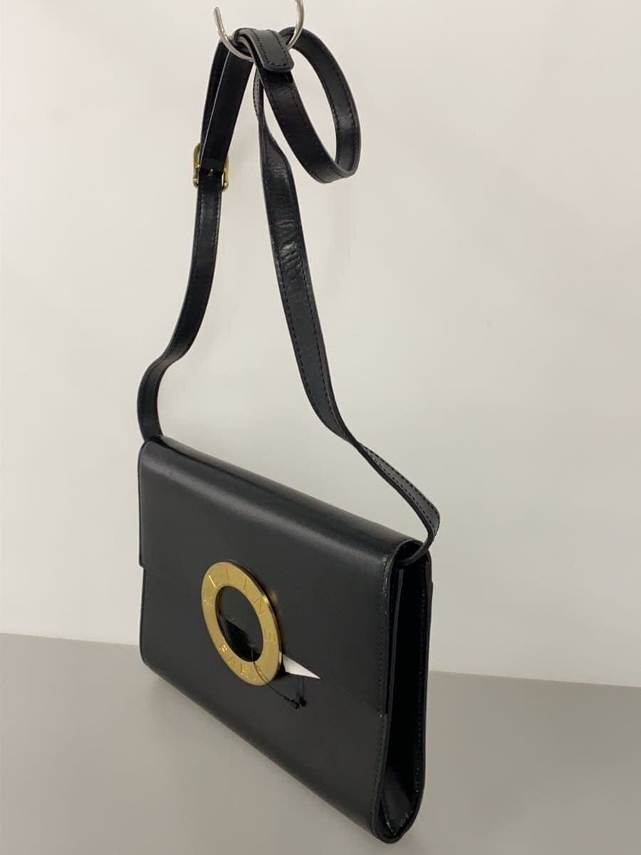 CELINE Circle Logo Shoulder Shoulder Bag Leather BLK 2