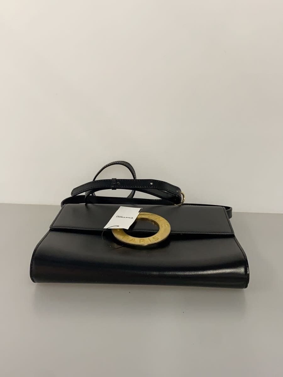 CELINE Circle Logo Shoulder Shoulder Bag Leather BLK 4