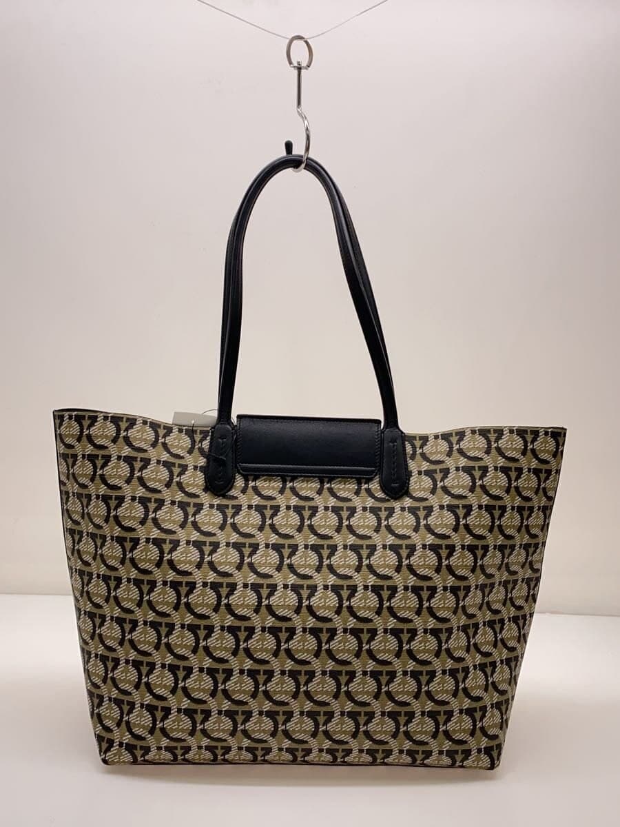 Salvatore Ferragamo Gancini SAND NERO Monogram Tote Bag Pouch Metal PVC BEG All Over Pattern 21I012 3