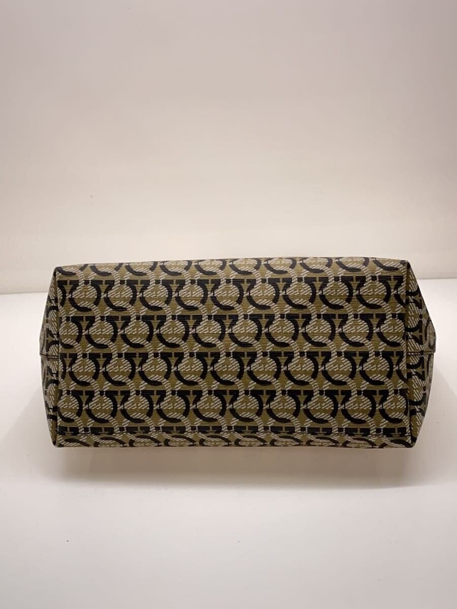Salvatore Ferragamo Gancini SAND NERO Monogram Tote Bag Pouch Metal PVC BEG All Over Pattern 21I012 4