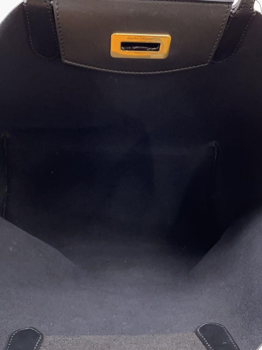 Salvatore Ferragamo Gancini SAND NERO Monogram Tote Bag Pouch Metal PVC BEG All Over Pattern 21I012 6