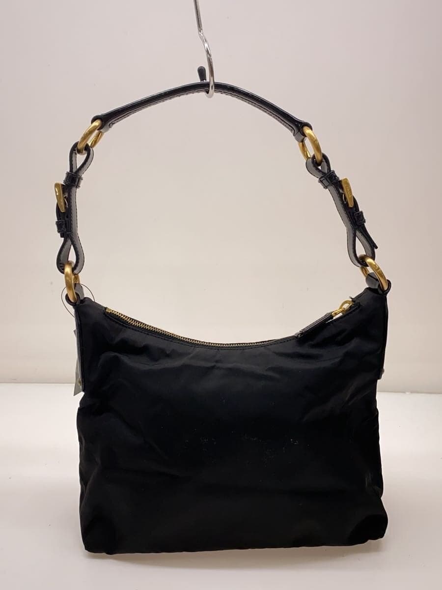 PRADA Triangle Gold Studs One Shoulder Handbag Nylon BLK Solid 3