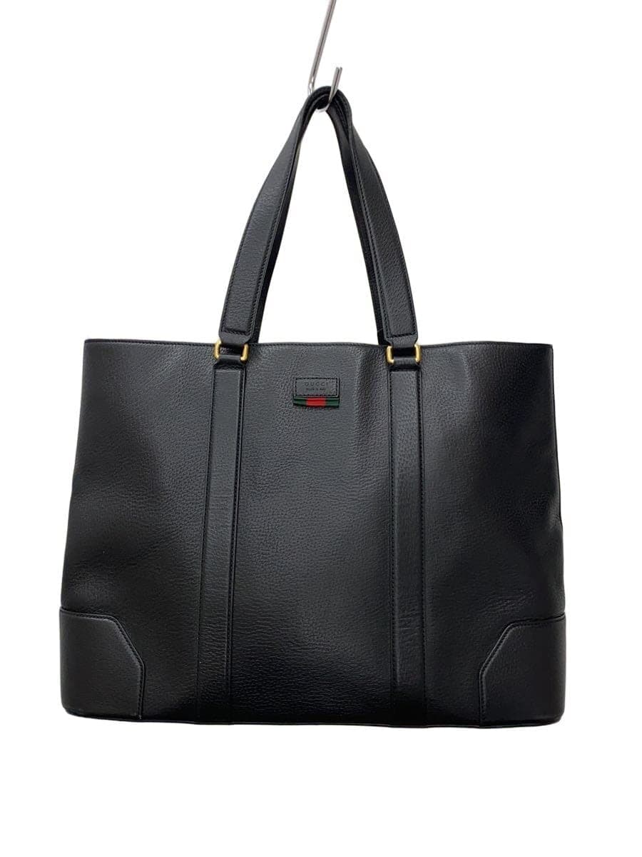 GUCCI Tote Bag_Web Leather BLK Solid