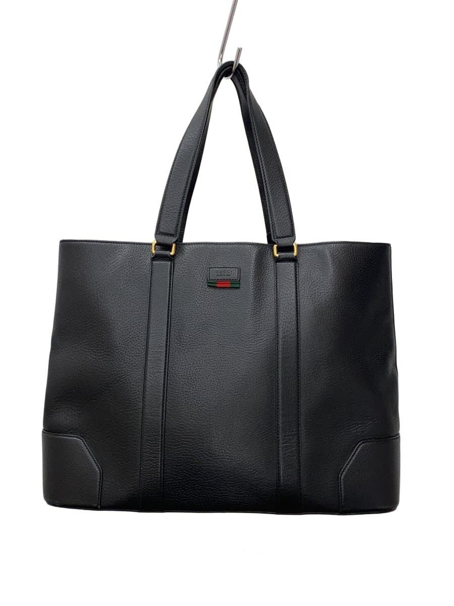 GUCCI Tote Bag_Web Leather BLK Solid