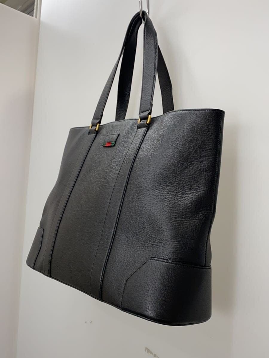 GUCCI Tote Bag_Web Leather BLK Solid 2