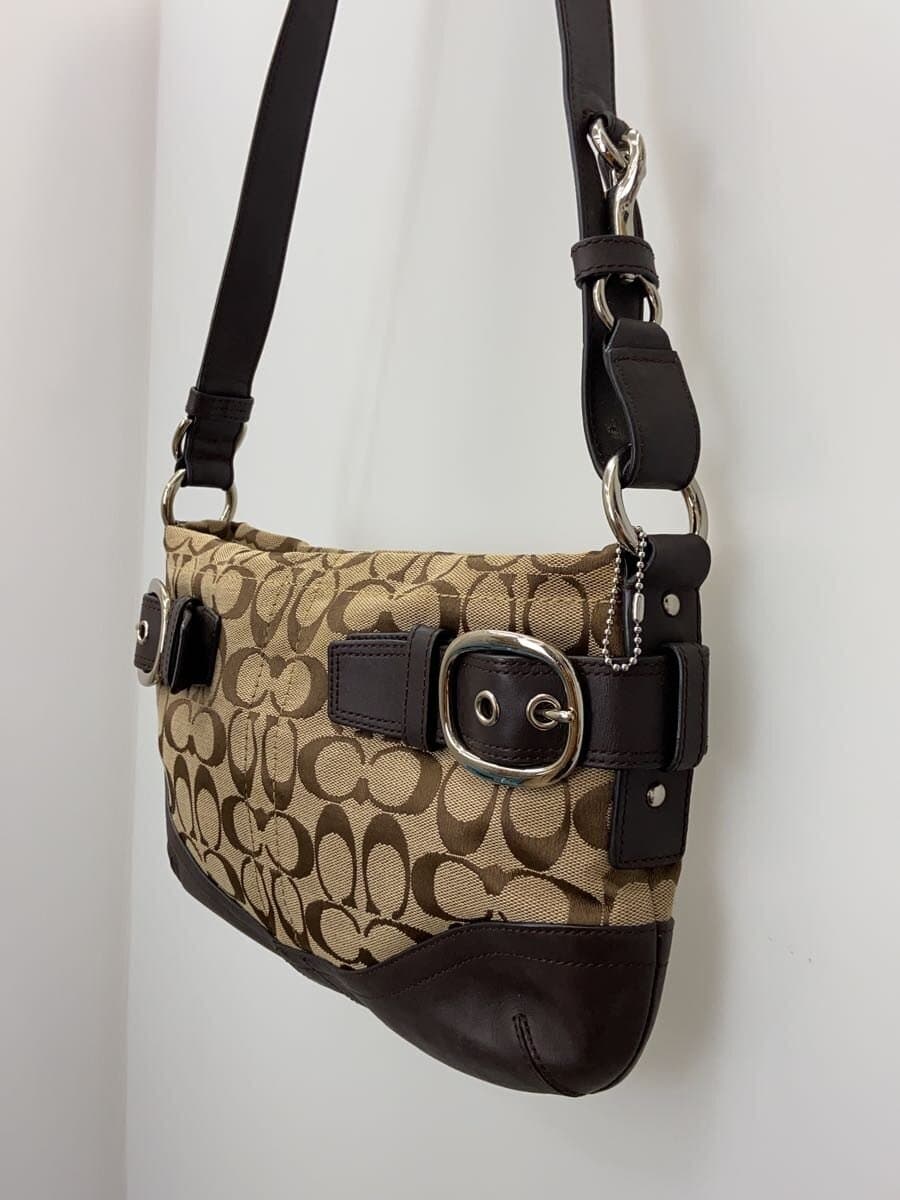 COACH Shoulder Bag_Signature_Black Leather Canvas BEG All Over Pattern 2