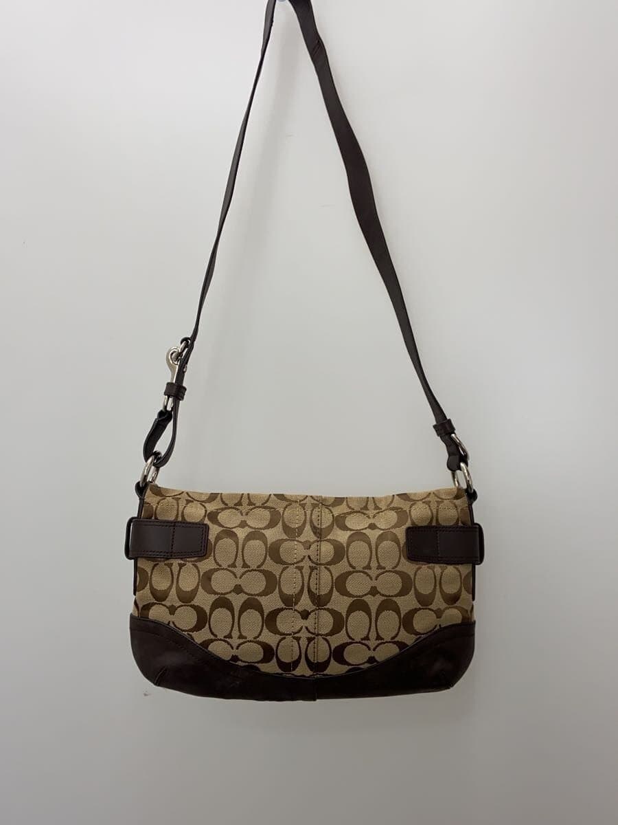 COACH Shoulder Bag_Signature_Black Leather Canvas BEG All Over Pattern 3