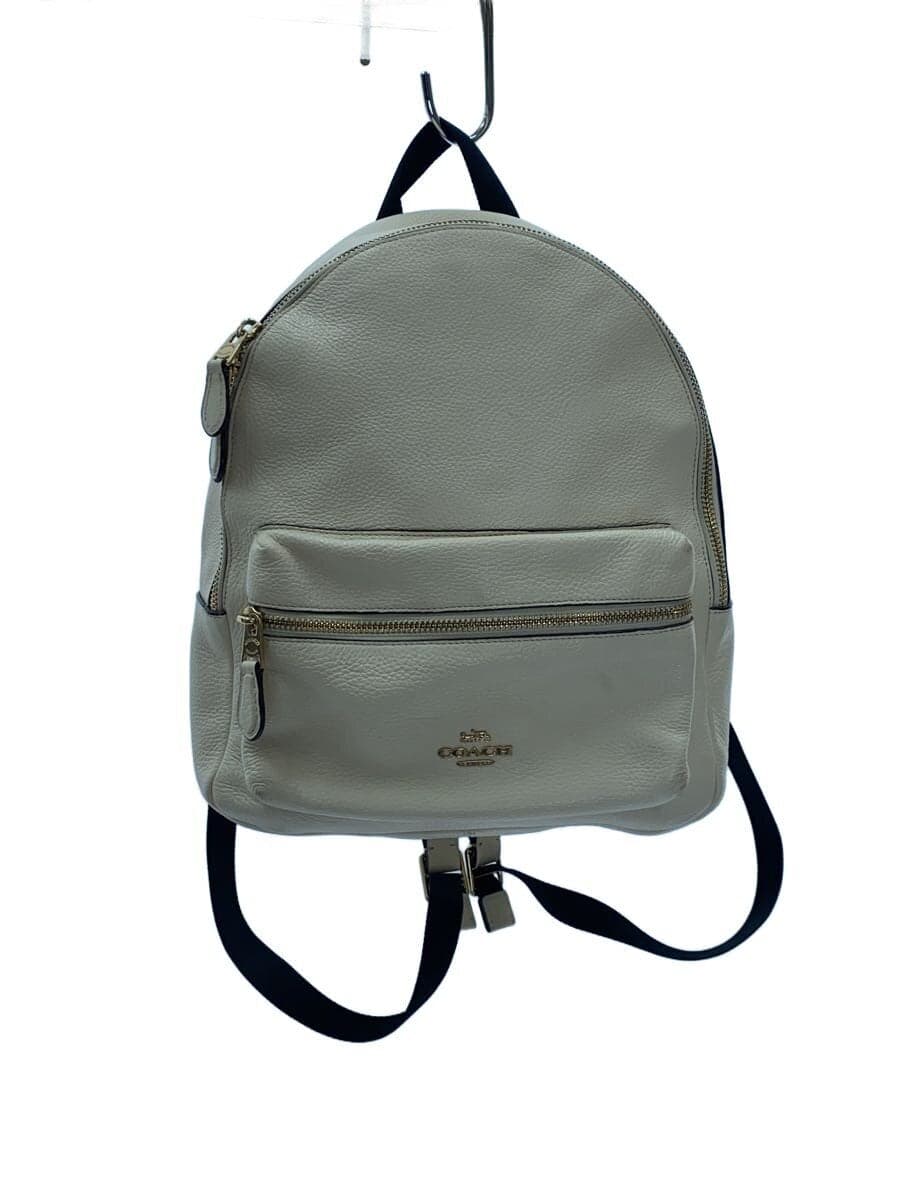 COACH Charlie Pebbled Leather Medium Backpack_White Leather WHT Corner Wear