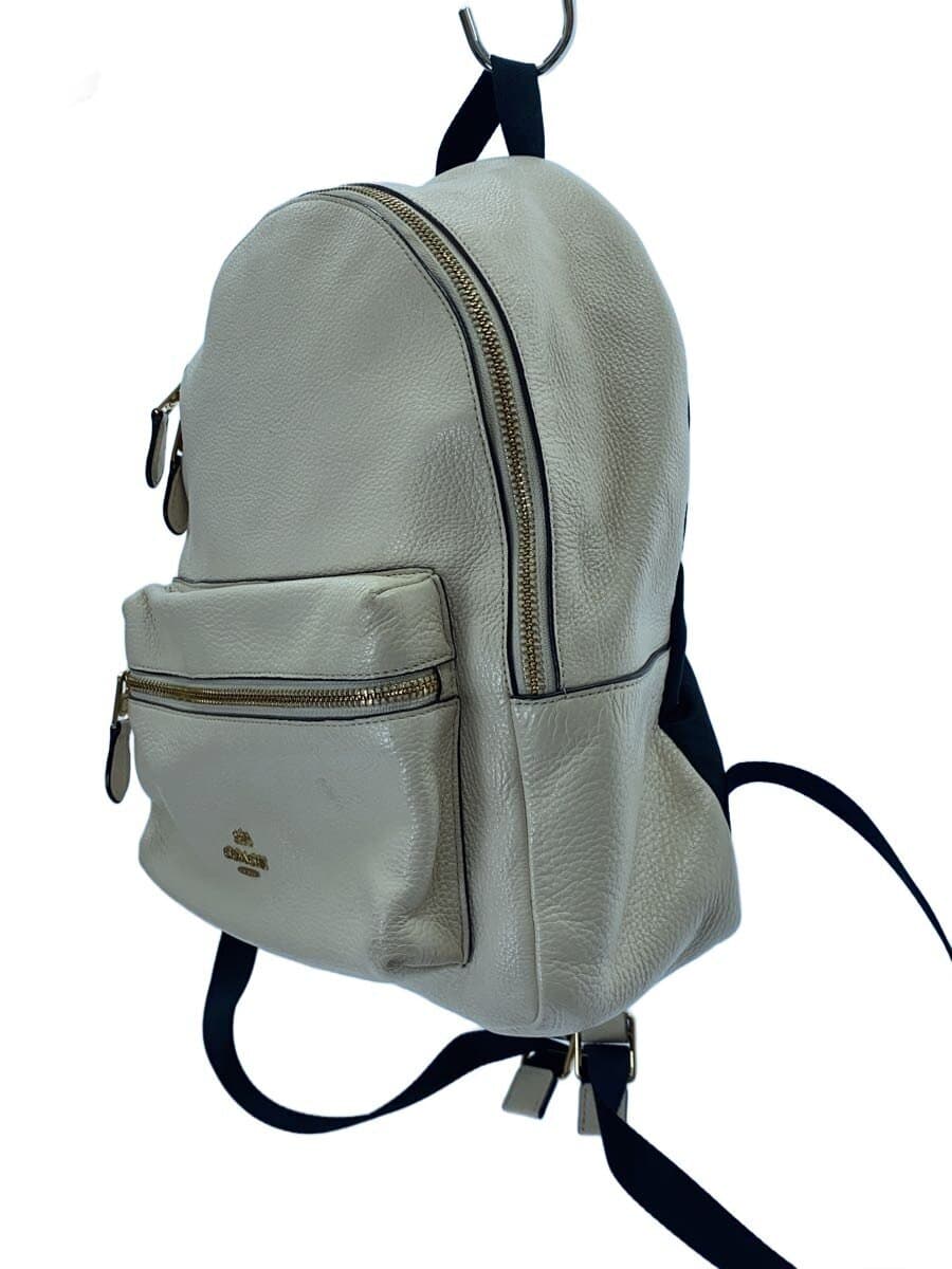 COACH Charlie Pebbled Leather Medium Backpack_White Leather WHT Corner Wear 2