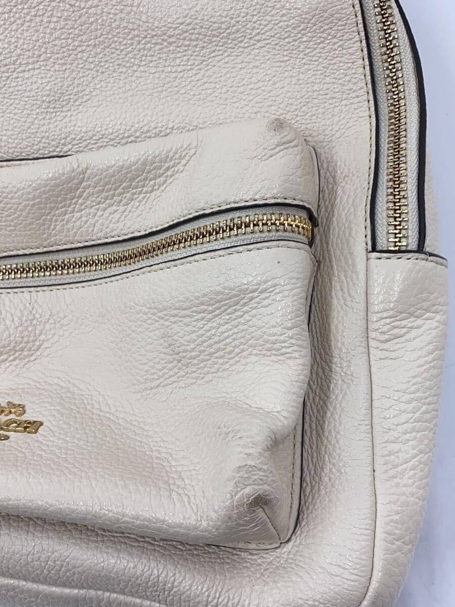 COACH Charlie Pebbled Leather Medium Backpack_White Leather WHT Corner Wear 8