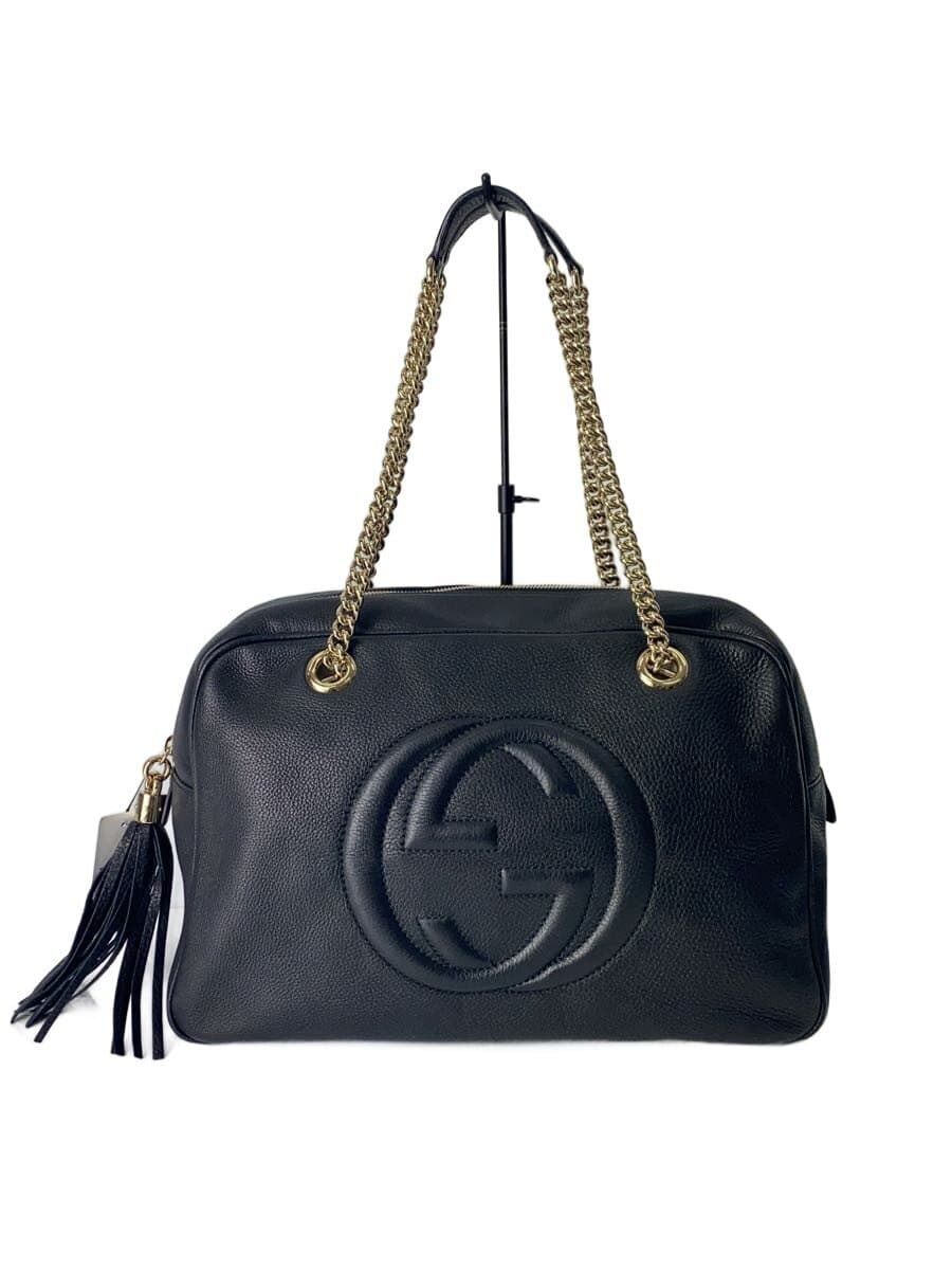 GUCCI Chain Shoulder Bag SoHo Leather BLK Solid