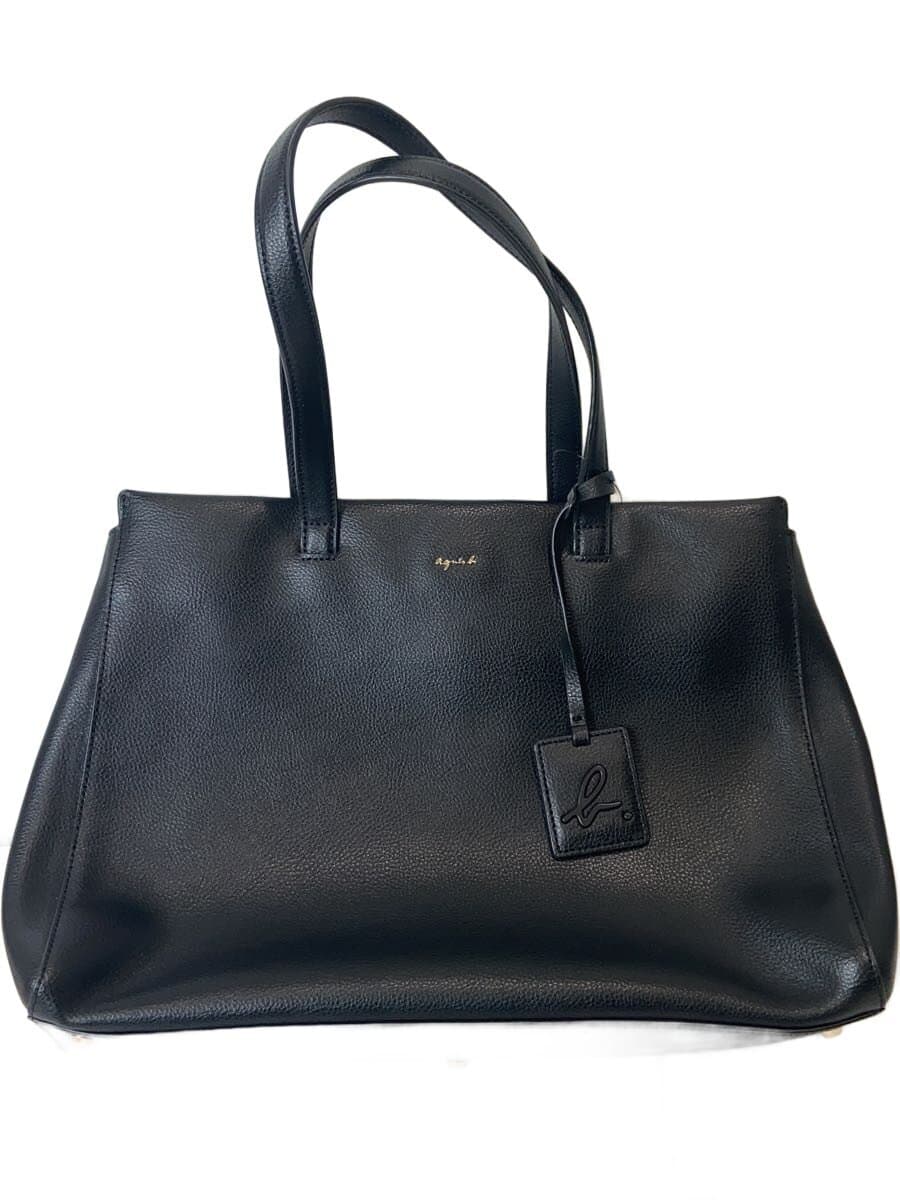 agnes b VOYAGE Tote Bag Leather Black Solid IS11-02