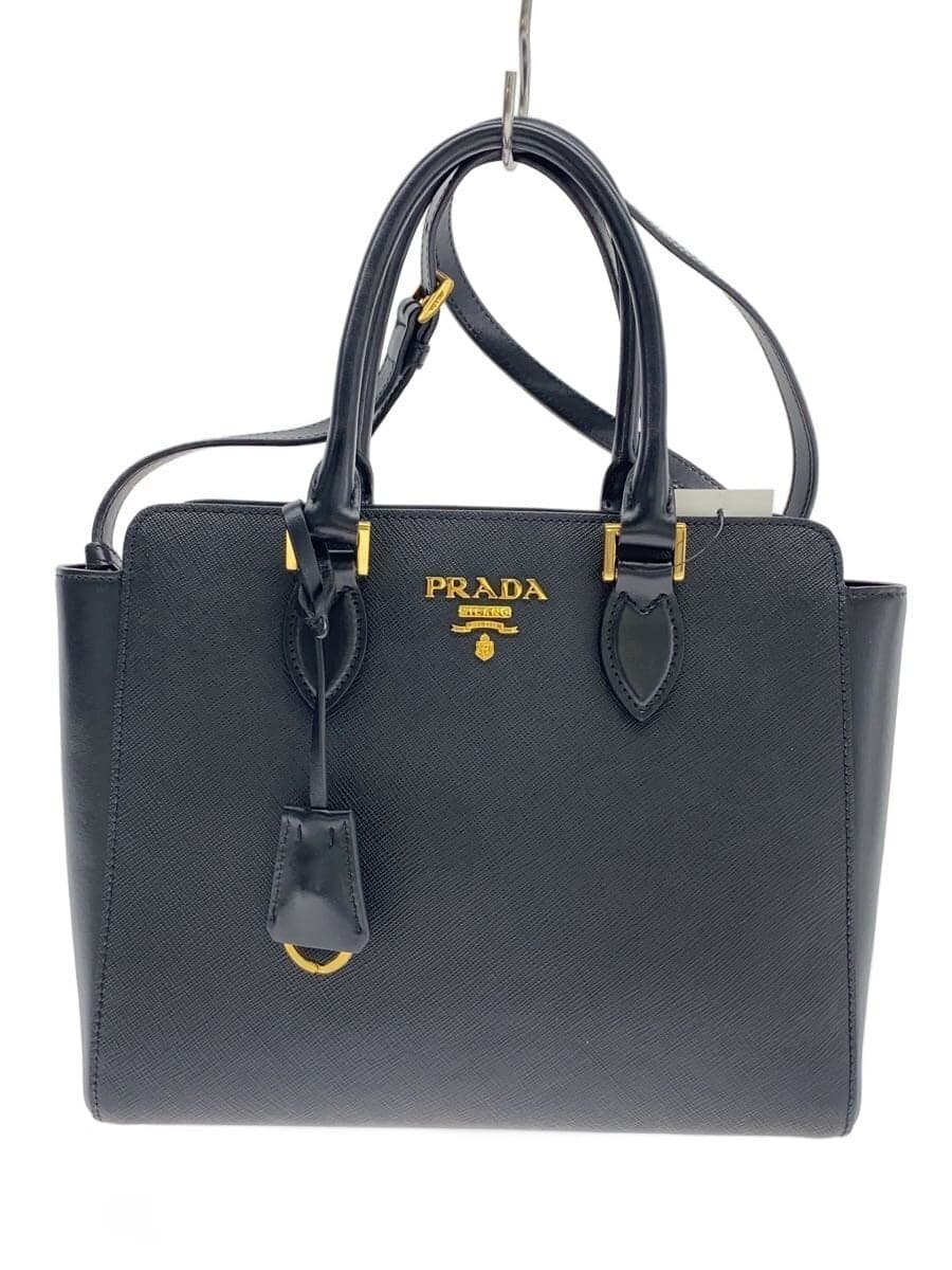 PRADA Shoulder Bag Leather BLK Solid 1BA113