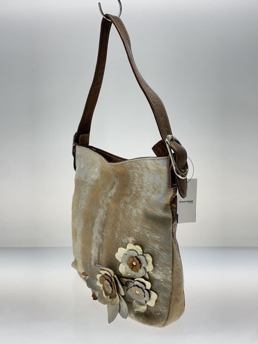 Other Brand Pony Hair Style Flower Handbag BEG 2