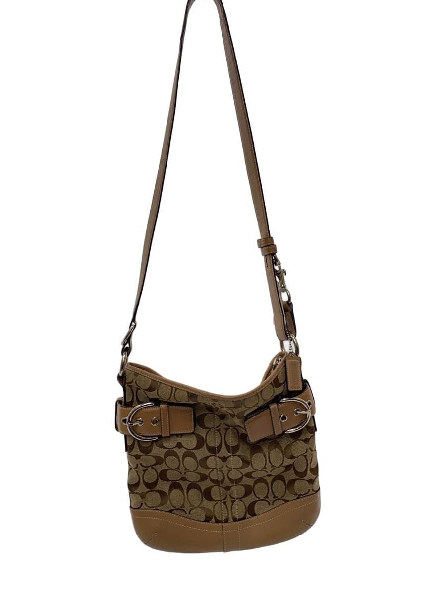 COACH Shoulder Bag_Signature_Beige Leather Canvas Beige All Over Pattern