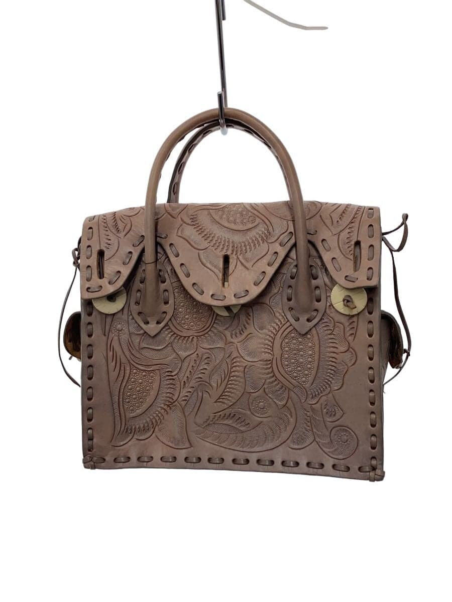Carving Tribes Tote Bag Leather Brown Floral