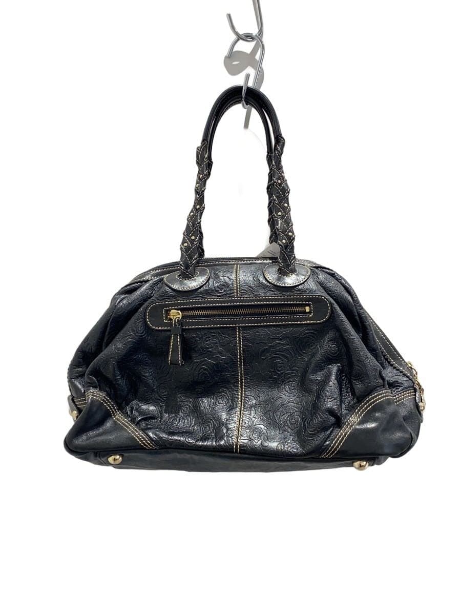 ANNA SUI Shoulder Bag Leather Black Floral Print