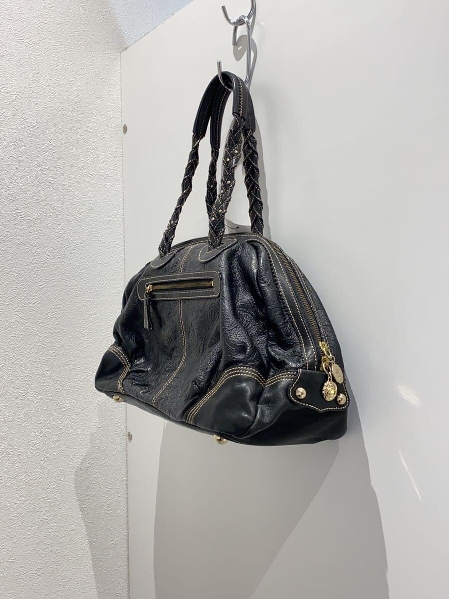 ANNA SUI Shoulder Bag Leather Black Floral Print 2