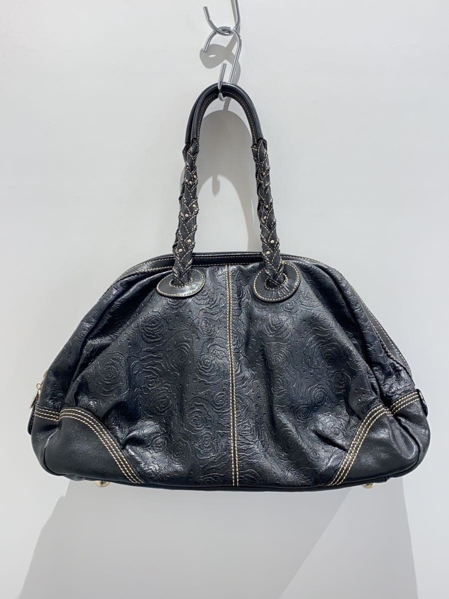 ANNA SUI Shoulder Bag Leather Black Floral Print 3