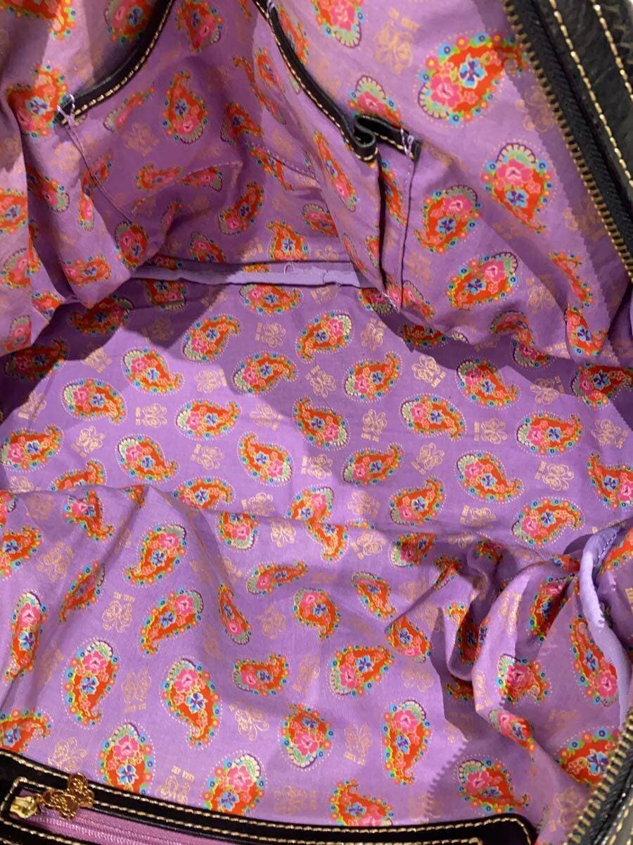 ANNA SUI Shoulder Bag Leather Black Floral Print 5