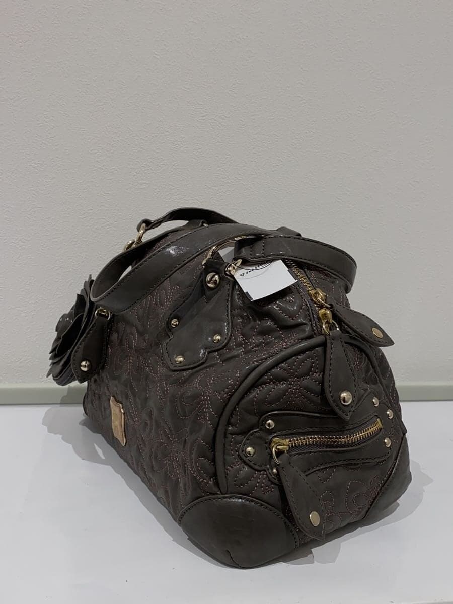 ANNA SUI Boston Bag Leather Gray Floral Print 2