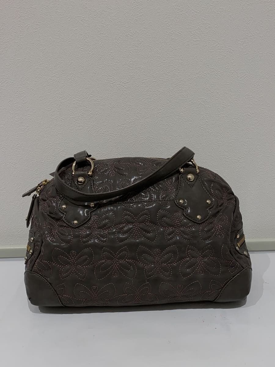 ANNA SUI Boston Bag Leather Gray Floral Print 3