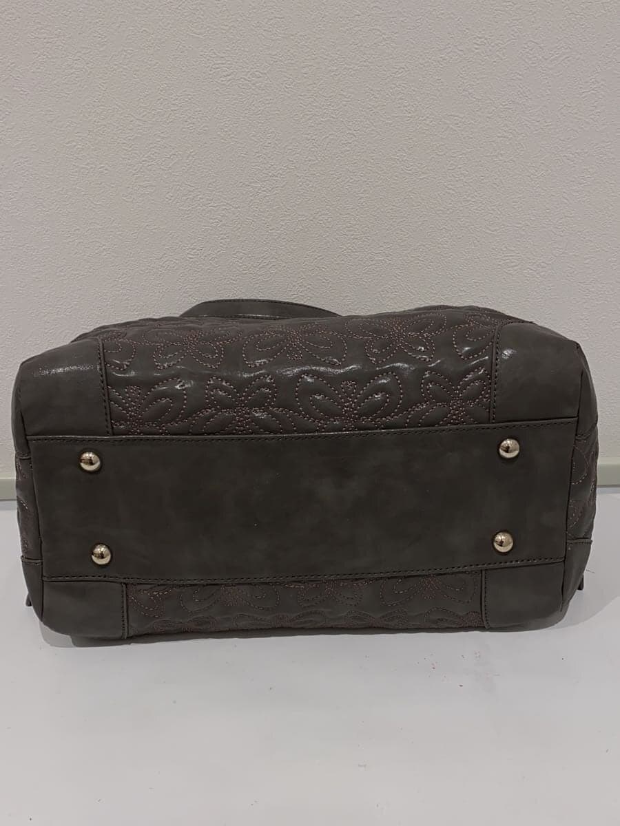 ANNA SUI Boston Bag Leather Gray Floral Print 4