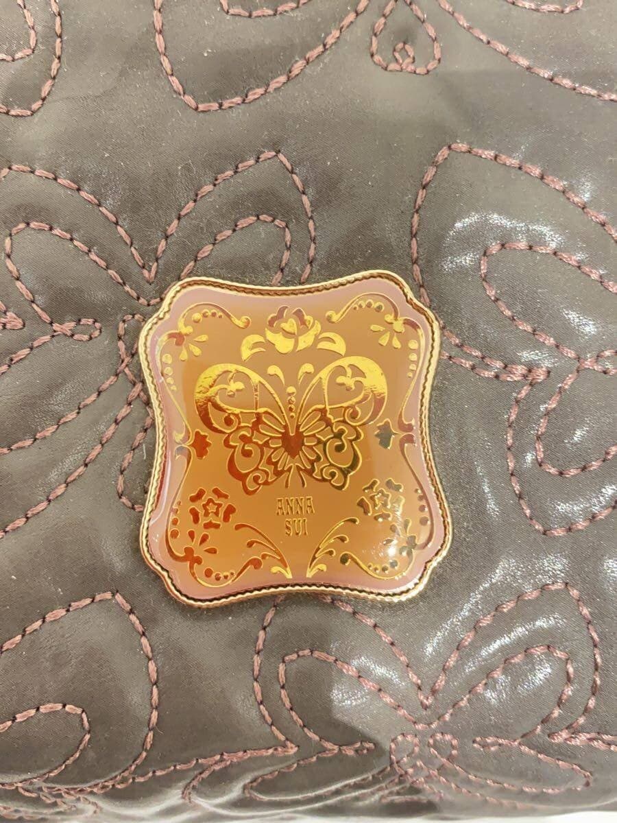 ANNA SUI Boston Bag Leather Gray Floral Print 5