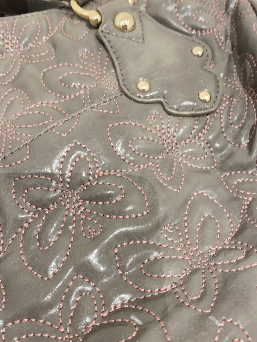 ANNA SUI Boston Bag Leather Gray Floral Print 9