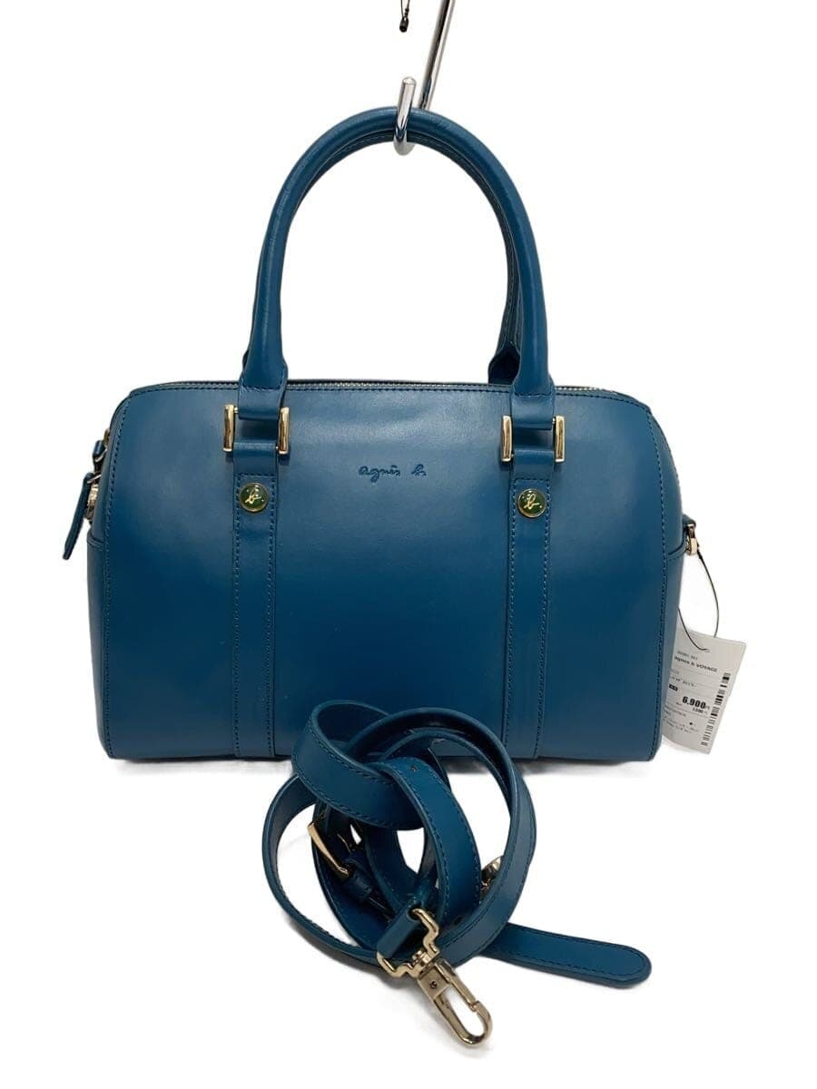 agnes b VOYAGE Shoulder Bag Leather BLU Solid 2-Way Mini Boston