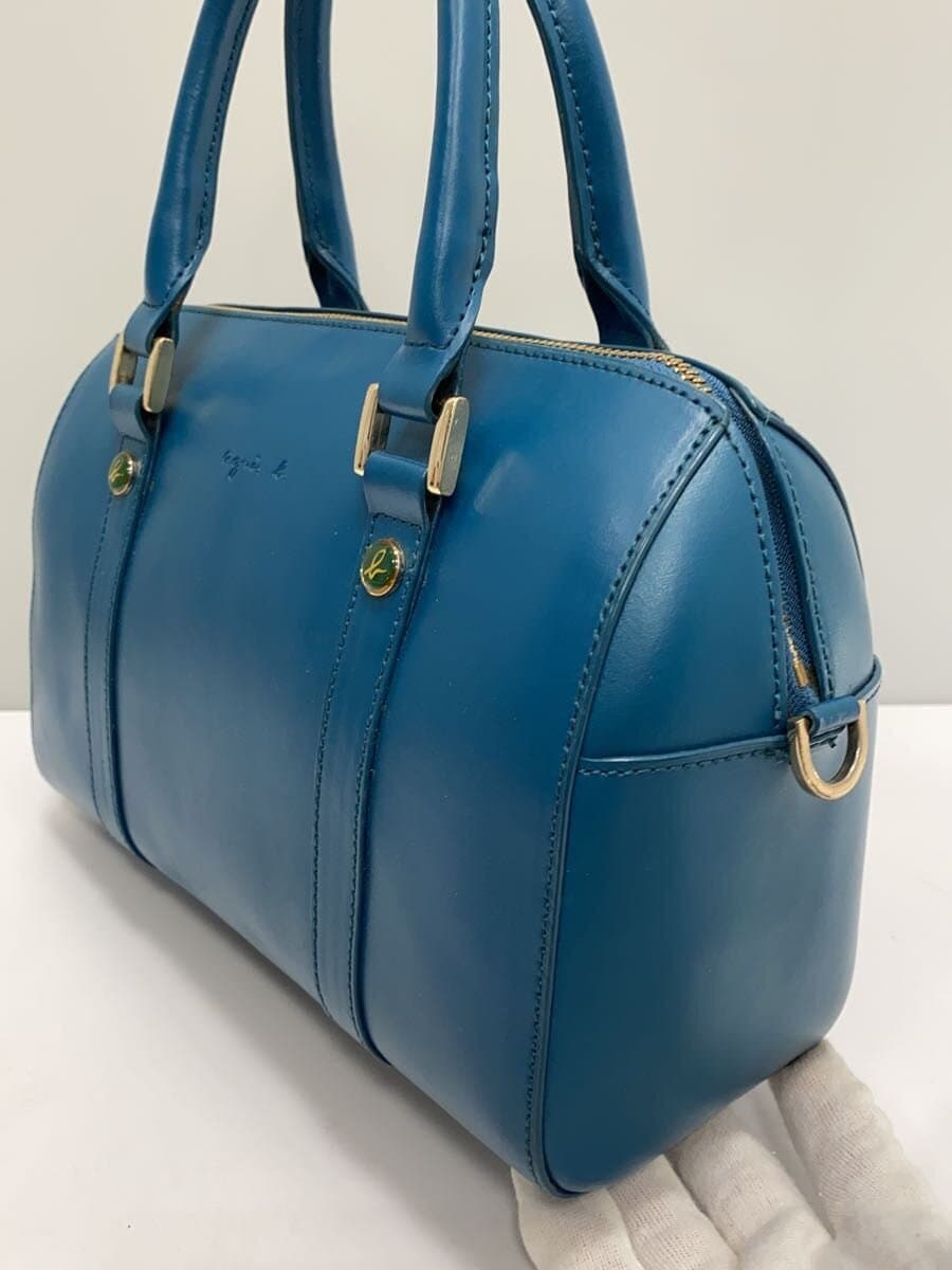 agnes b VOYAGE Shoulder Bag Leather BLU Solid 2-Way Mini Boston 2