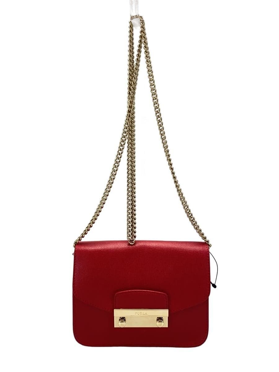 FURLA Metro Police Chain Shoulder Leather RED Solid