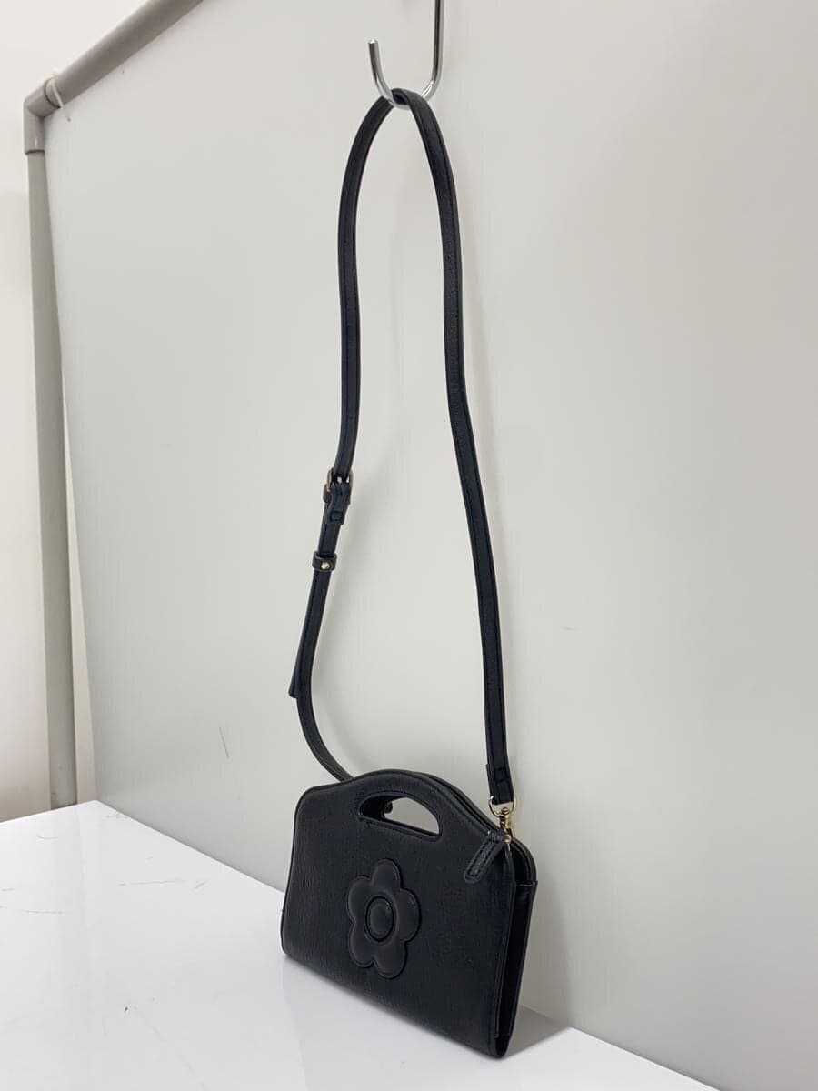 MARY QUANT Shoulder Bag Leather Black Solid Color 2