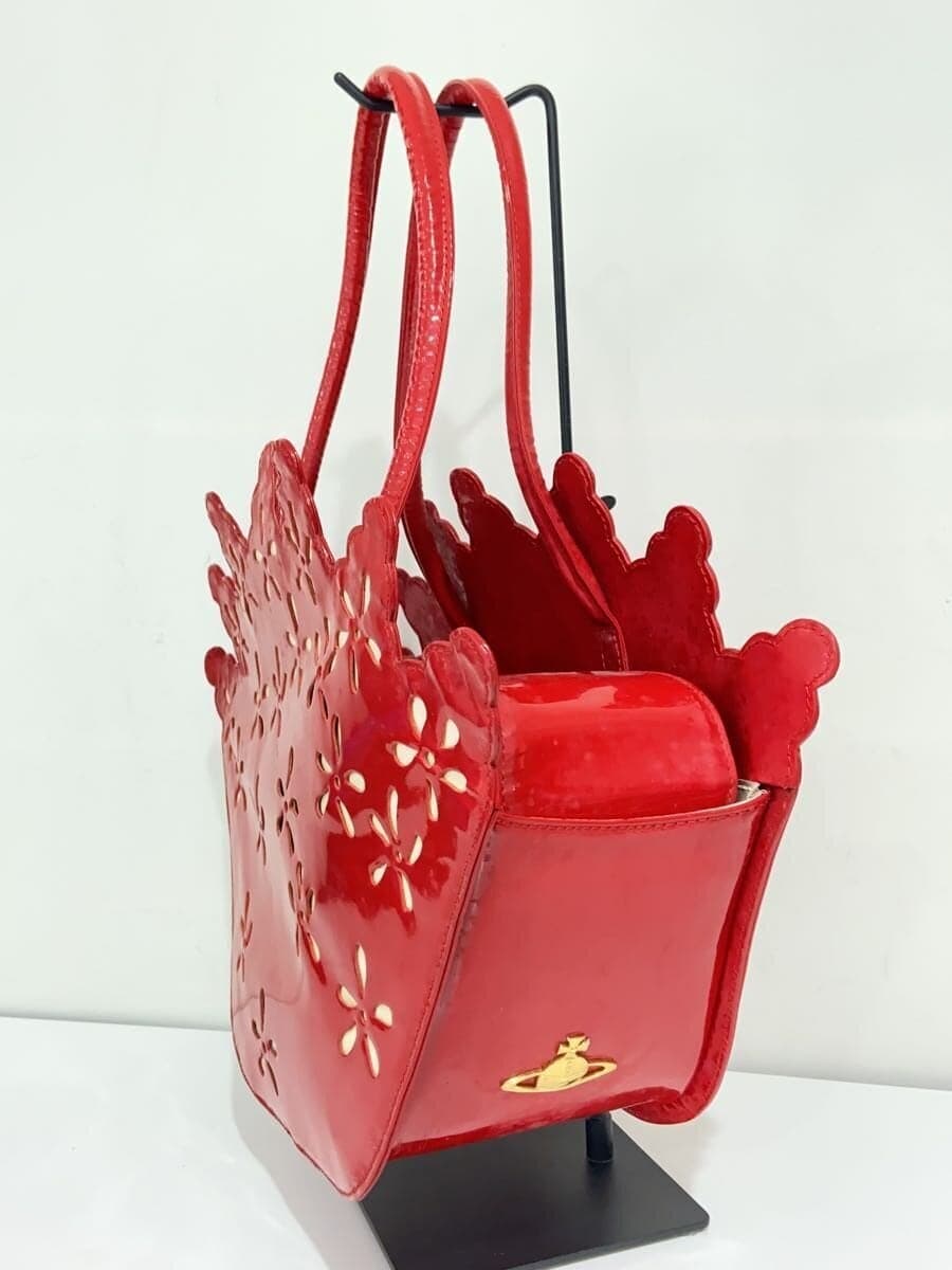 Vivienne Westwood Tote Bag Patent Leather RED Cut Out Orb 2
