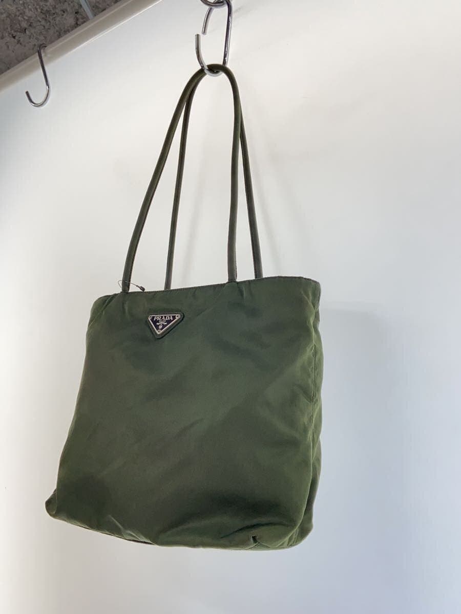 PRADA tote bag triangular plate khaki nylon 2
